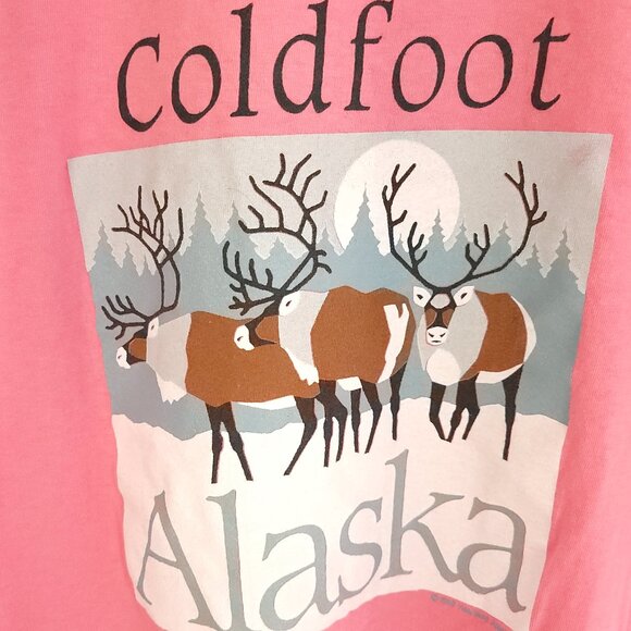 Vtg Coldfoot Alaska Graphic T-Shirt Men's OSFA Pink Heartland Apparel 80s USA - Picture 3 of 11